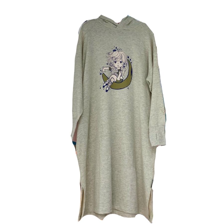 【水森亜土】リラックスパーカーワンピース「ティー」レディース(サンドベージュ・ダスティピンク)ー「ムーン」レディース(オートミール/アシッドブル)部屋着/ゆったり/あどちゃん/グッズ/ギフト/プレゼント