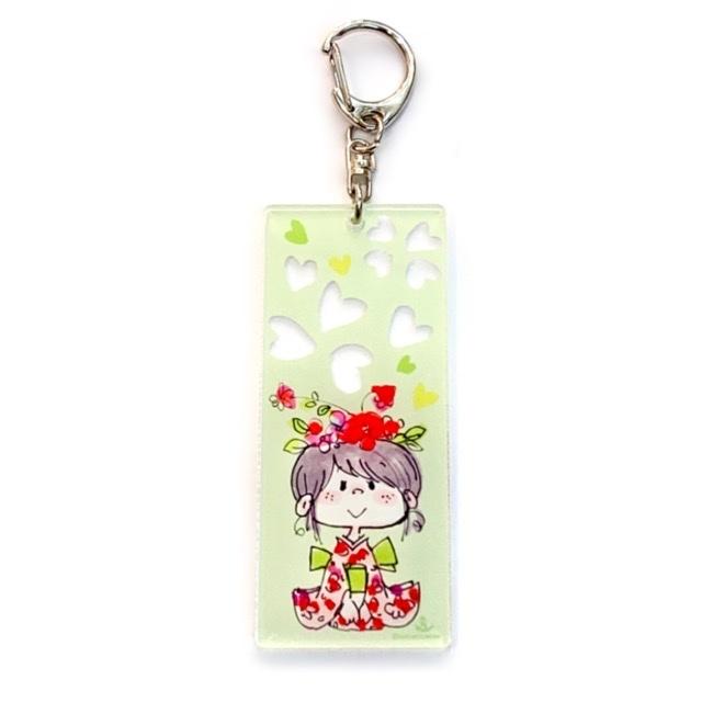【水森亜土】アクリルキーホルダー<全5種類>「ムーン/女の子/うさぎ/ねこ/着物/ハート」透明/数量限定/あどちゃん/ギフト/プレゼント