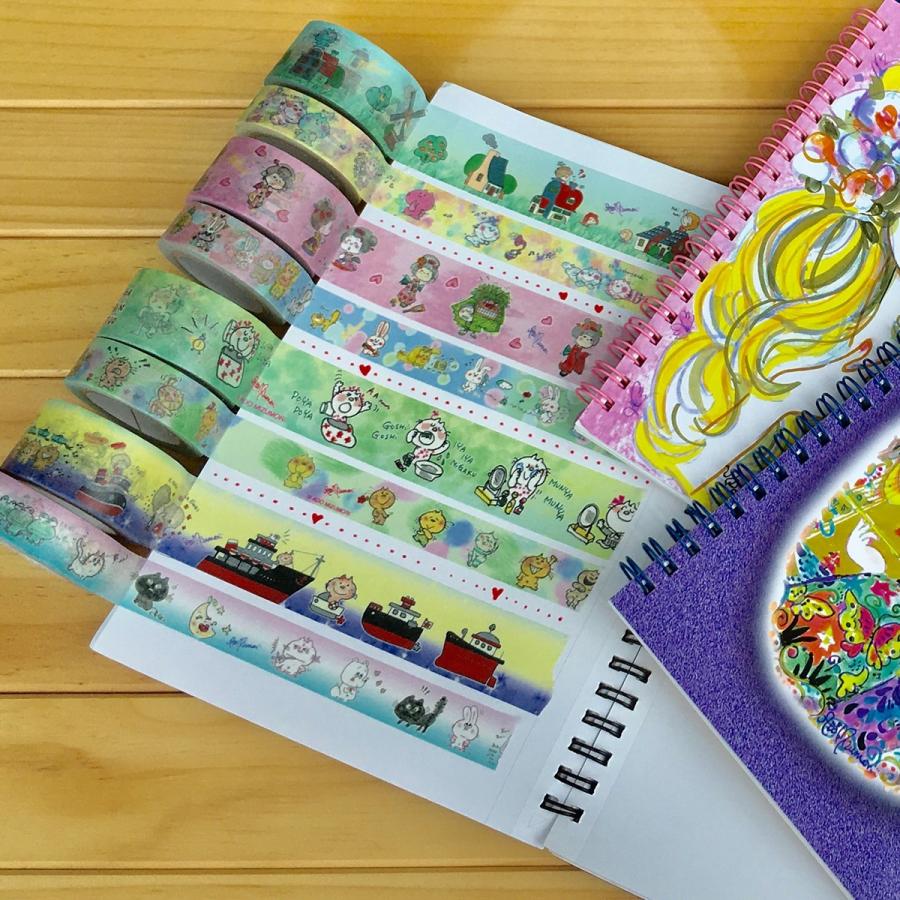 【水森亜土】マスキングテープ第1弾<5m・20mm&15mm>おうち・おキモノ・ミータン・おふね<全4種類>レトロ/大人かわいい/ステーショナリー/ギフト