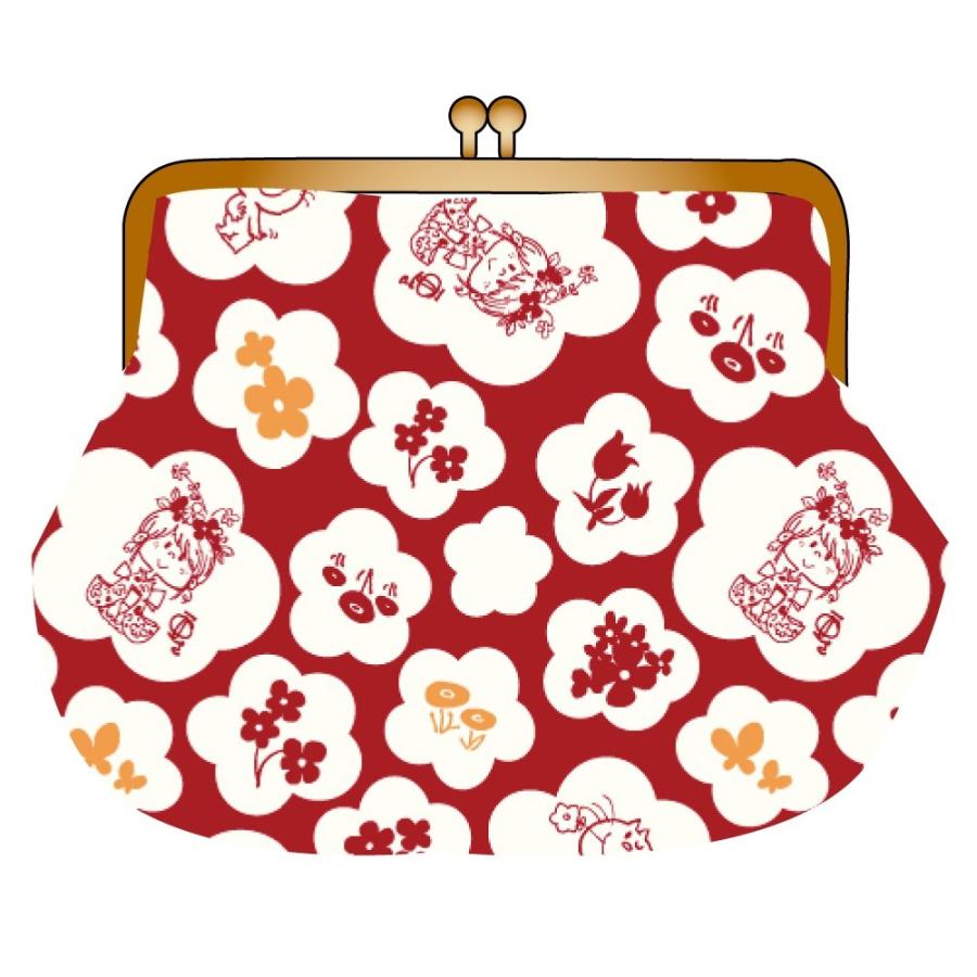 【水森亜土】かわいい和柄シリーズ「がま口ポーチ」<赤> 和風/和雑貨/財布/小物/化粧/コスメ/日本製/お着物/イラスト/あどちゃん/プレゼント/ギフト