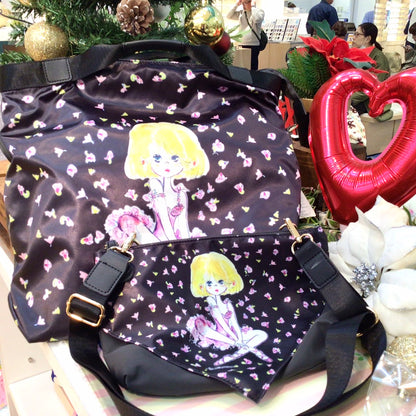 【水森亜土】アディーフスカーフ親子バック（ネイビー/ベージュ/ワインレッド/ブラック)〈SAC × 水森亜土コラボ商品〉/プレゼント/ギフト/カバン