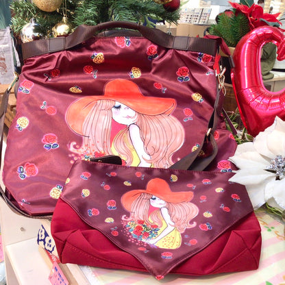 【水森亜土】アディーフスカーフ親子バック（ネイビー/ベージュ/ワインレッド/ブラック)〈SAC × 水森亜土コラボ商品〉/プレゼント/ギフト/カバン