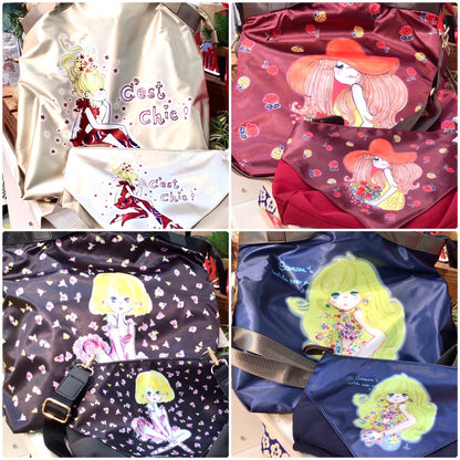 【水森亜土】アディーフスカーフ親子バック（ネイビー/ベージュ/ワインレッド/ブラック)〈SAC × 水森亜土コラボ商品〉/プレゼント/ギフト/カバン