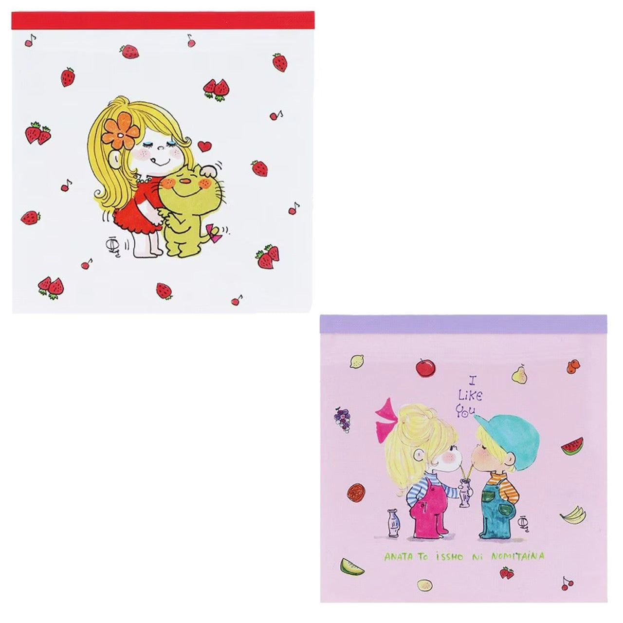 【水森亜土】スクエアメモ＜全2種類＞『イチゴ』『フルーツ』