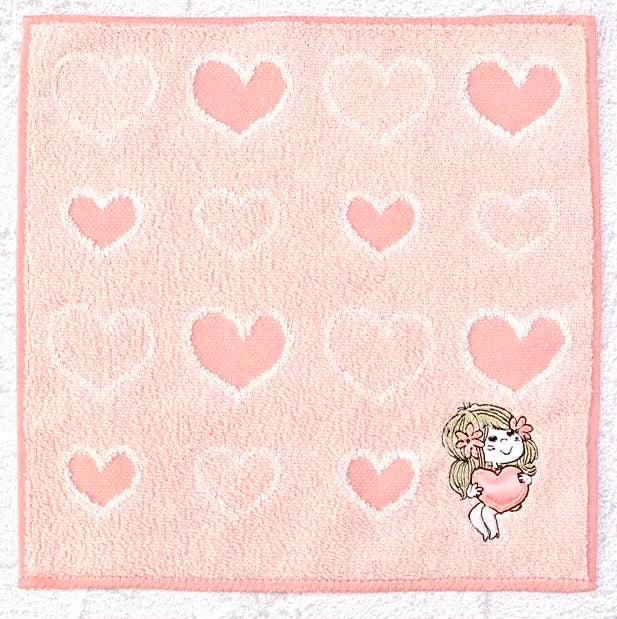 【水森亜土】タオルハンカチ「ハートのプレゼント」