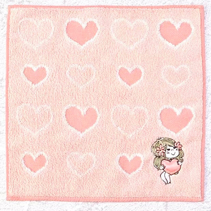 【水森亜土】タオルハンカチ「ハートのプレゼント」