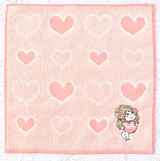 【水森亜土】タオルハンカチ「ハートのプレゼント」