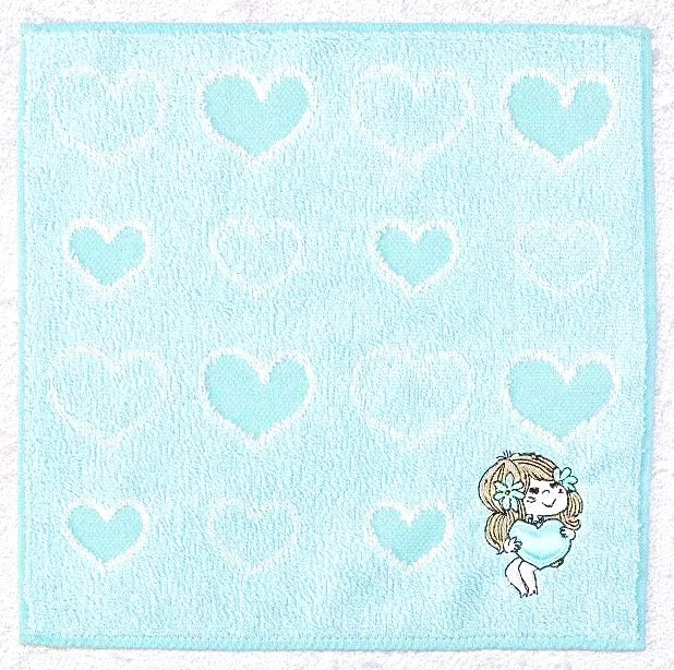 【水森亜土】タオルハンカチ「ハートのプレゼント」