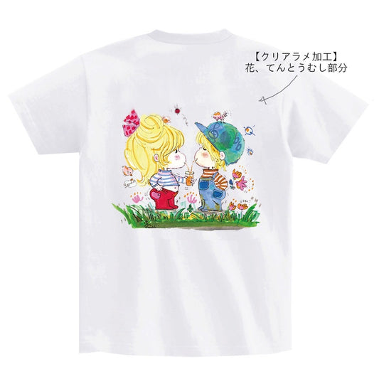 【水森亜土】アートサロン和錆オリジナル バックプリント半袖Tシャツ『カップル』