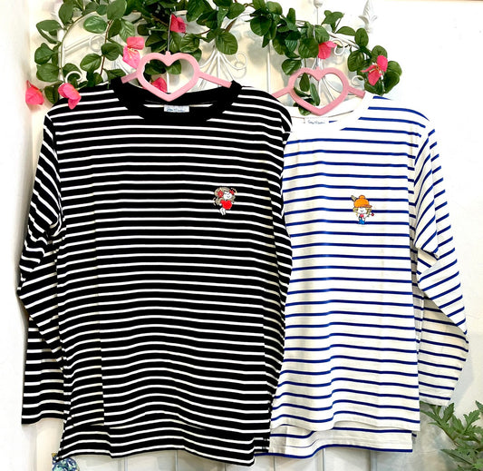 【水森亜土】刺繡ボーダーロングTシャツ