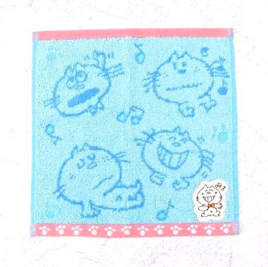 【水森亜土】タオルハンカチ「ブルー　(ミータン！)」
