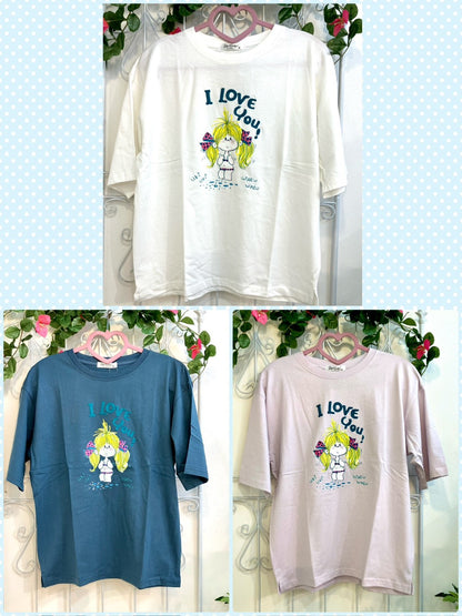 【水森亜土】レディースチェーン刺繍BIGシルエットTシャツ