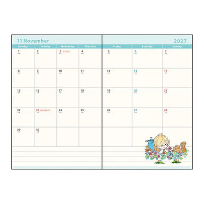 【水森亜土】スケジュール手帳 月間B7 2027年度 10月始まり (2種類)