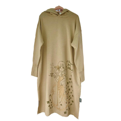 【水森亜土】リラックスパーカーワンピース「ティー」レディース(サンドベージュ・ダスティピンク）ー「ムーン」レディース（オートミール/アシッドブル）部屋着/ゆったり/あどちゃん/グッズ/ギフト/プレゼント