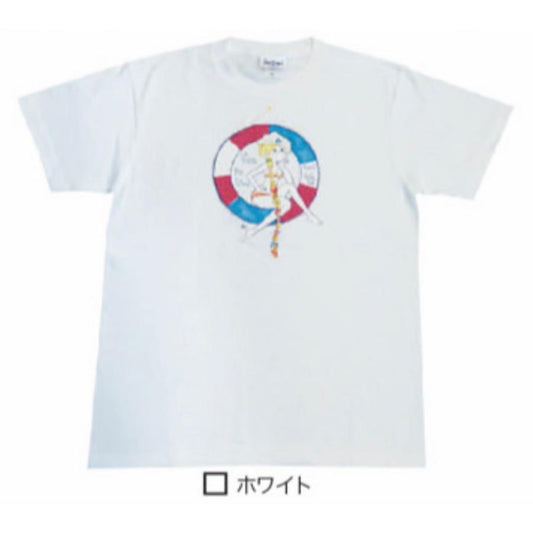 【水森亜土】Tシャツ（フリーM）「うきわ」ホワイト　涼しげな綿100％亜土ちゃんTシャツ/キャラクター/グッズ/ギフト/プレゼント/身丈約70×身幅約52cm/綿/男女兼用