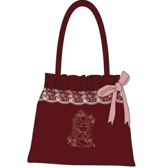 水森亜土 レース＆ベロア 巾着トートバッグ (ネイビー) 水森亜土】レース＆ベロア巾着トートバッグ『ネイビー』『ワインレッド