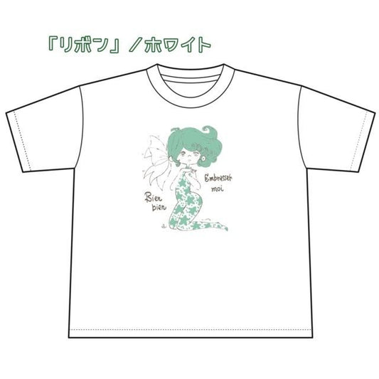 【水森亜土】半袖Tシャツ「リボン」(白) ゆったり/かわいい/男女兼用/あどちゃん/キャラクターグッズ/ギフト/プレゼント/