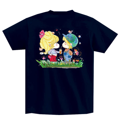 【水森亜土】アートサロン和錆オリジナル バックプリント半袖Tシャツ『カップル』ネイビー